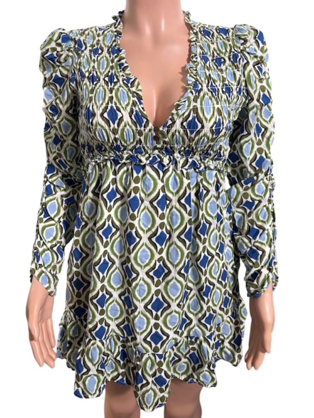 ANTHROPOLOGIE Women’s Long-Sleeve V-Neck Ruffle Mini Dress - Picture 5 of 16